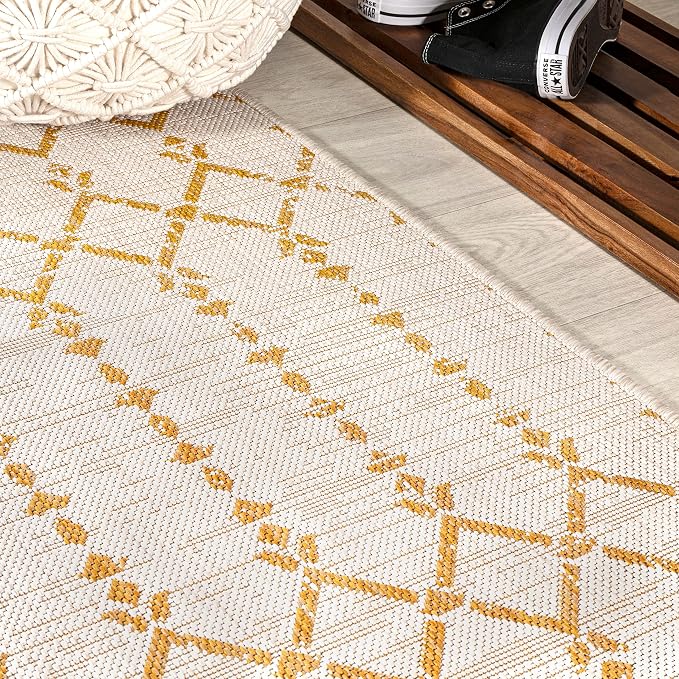 JONATHAN Y Moroccan Geometric Indoor Outdoor Runner Rug 2X8 Cream/Yellow - Image 5