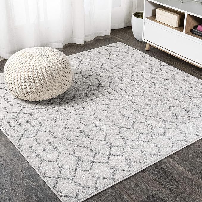 JONATHAN Y Boho Vintage Diamond Cream/Gray Square Area Rug 4X4 ft, Moroccan Hype by JONATHANY