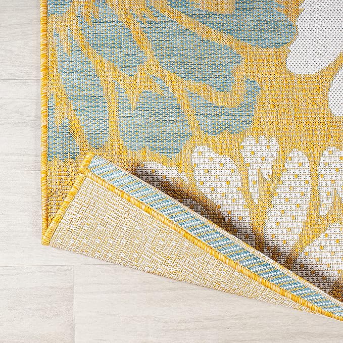 JONATHAN Y Floral Textured Weave Indoor Outdoor Square Area Rug 5X5 Yellow/Cream - Image 5