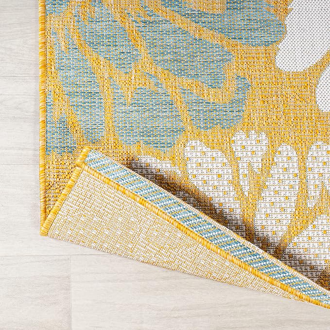 JONATHAN Y Floral Textured Weave Indoor Outdoor Runner Rug 2X10 Yellow/Cream - Image 5