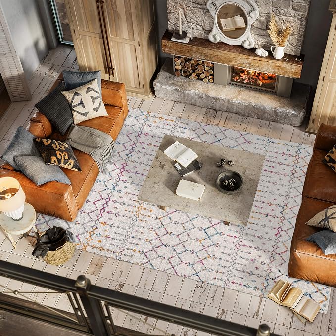 JONATHAN Y Boho Vintage Diamond Ivory/Multi Indoor Area Rug 8X10 ft, Moroccan - Image 4