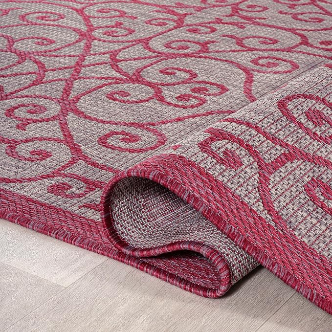 JONATHAN Y Vintage Filigree Indoor Outdoor Area Rug 9X12 Light Gray/Fuchsia - Image 6