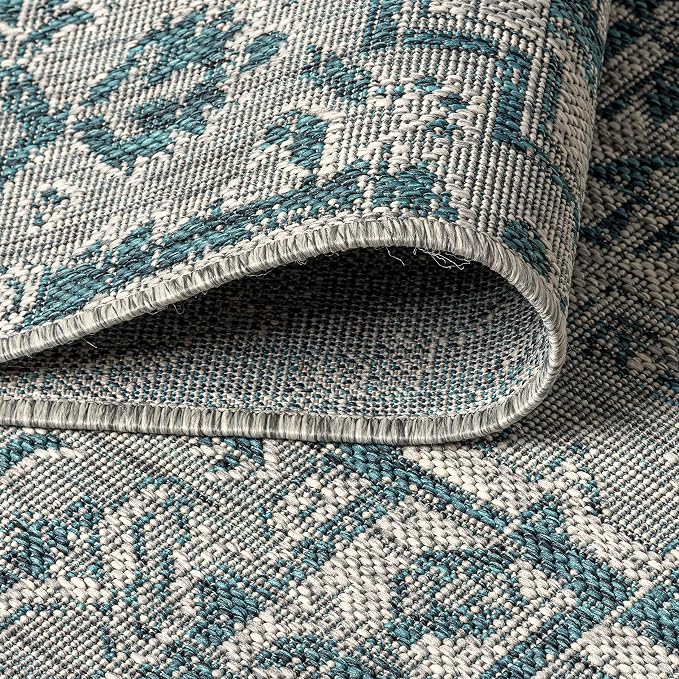 JONATHAN Y Boho Medallion Indoor Outdoor Octagon Area Rug 8 Ft Teal/Gray - Image 4