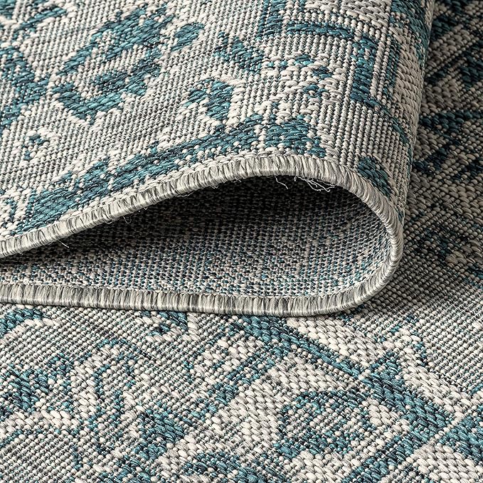 JONATHAN Y Boho Medallion Indoor Outdoor Area Rug 5X8 Teal/Gray, Estrella - Image 5