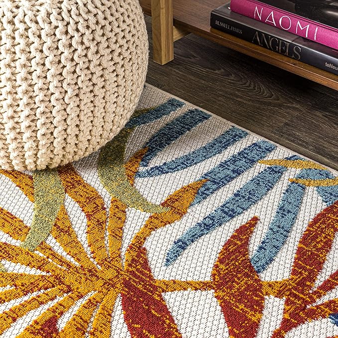 JONATHAN Y Tropics Palm Leaves Indoor Outdoor Area Rug 4X6 Cream/Orange - Image 8
