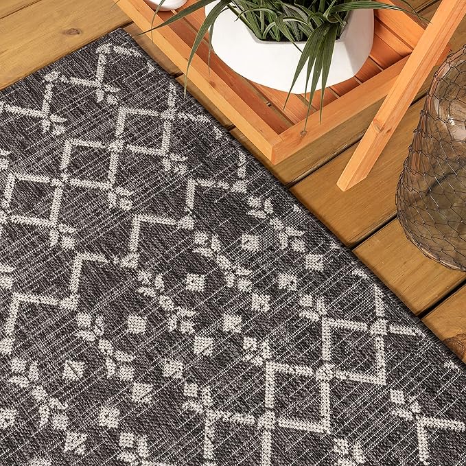 JONATHAN Y Moroccan Geometric Indoor Outdoor Round Area Rug 3 Ft Black/Gray - Image 7