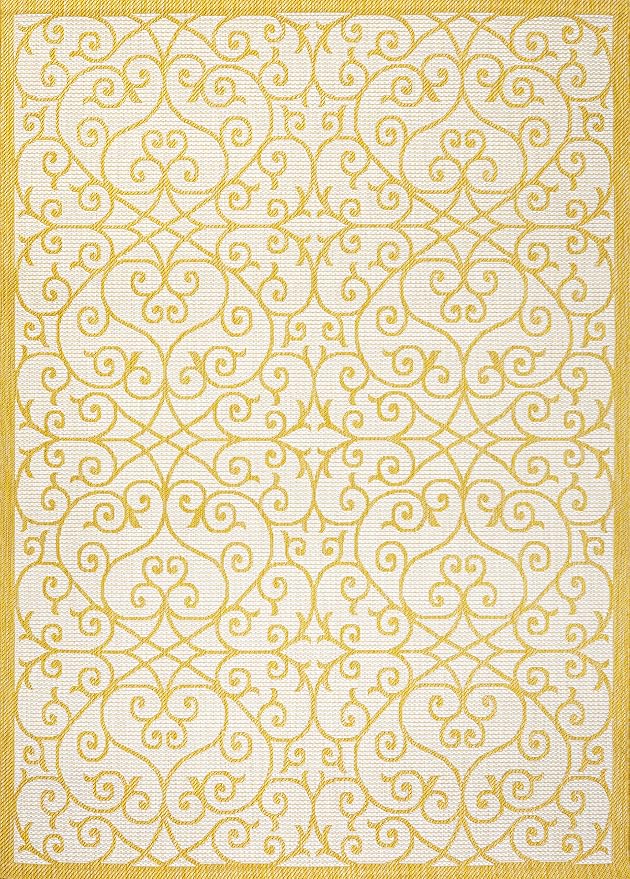 JONATHAN Y Vintage Filigree Indoor Outdoor Area Rug 4X6 Cream/Yellow, Madrid - Image 9