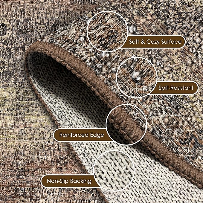 Washable Area Rug 2'6'' x 8' Vintage Traditional Persian Mat - Image 6