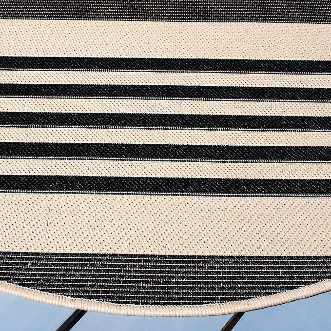 SAFAVIEH Courtyard Collection 7'10" Round Black/Bone CY6062 Stripe Indoor/ - Image 4