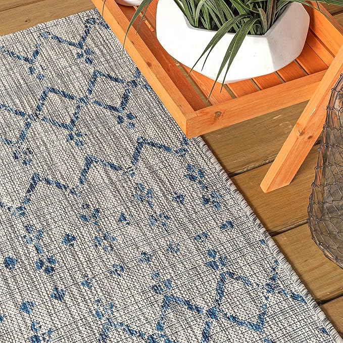 JONATHAN Y Moroccan Geometric Indoor Outdoor Runner Rug 2X8 Light Gray/Navy - Image 4