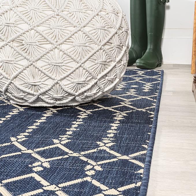 JONATHAN Y Moroccan Geometric Indoor Outdoor Square Area Rug 6X6 Navy/Beige - Image 7