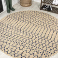 JONATHAN Y Moroccan Geometric Indoor Outdoor Round Area Rug 5 Ft Beige/Navy by JONATHANY