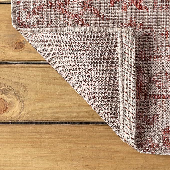 JONATHAN Y Boho Medallion Indoor Outdoor Round Area Rug 5 Ft Red/Taupe - Image 6