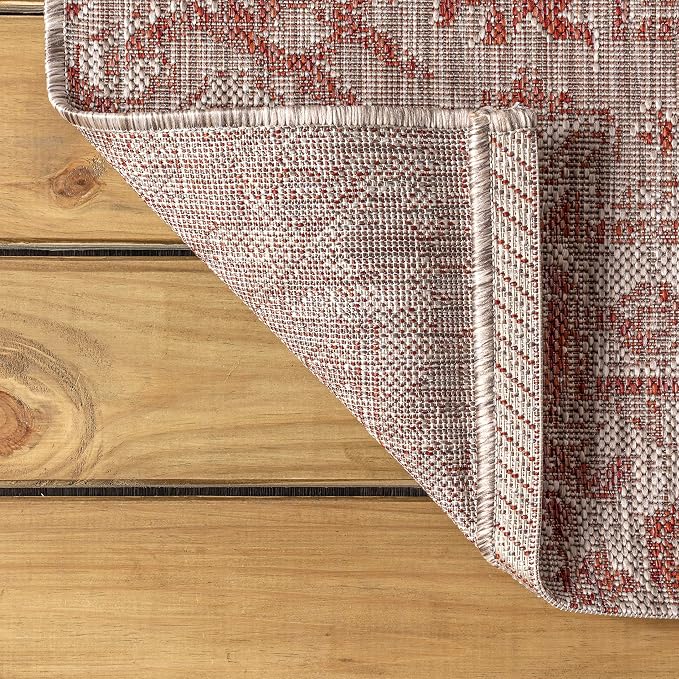 JONATHAN Y Boho Medallion Indoor Outdoor Square Area Rug 8X8 Red/Taupe - Image 4