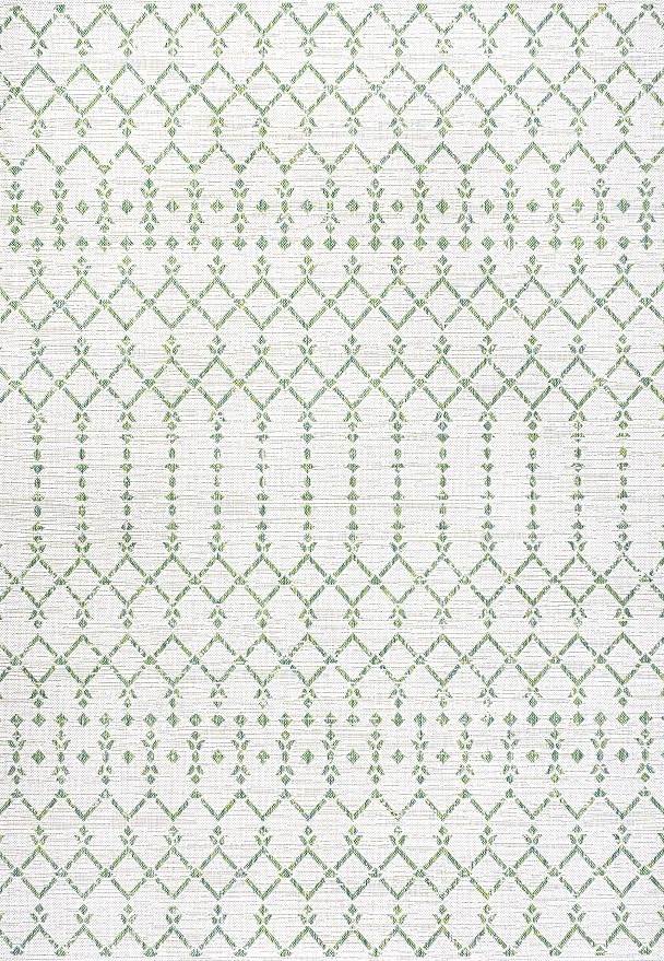 JONATHAN Y Moroccan Geometric Indoor Outdoor Area Rug 5X8 Green/Ivory, Ourika - Image 9