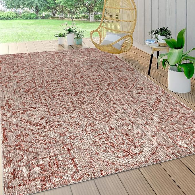 JONATHAN Y Boho Medallion Indoor Outdoor Area Rug 4X6 Red/Taupe, Estrella - Image 4