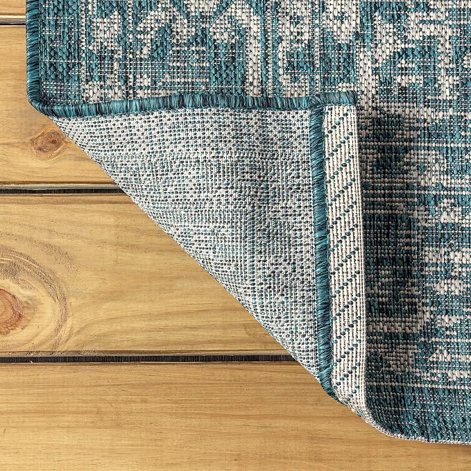 JONATHAN Y Boho Medallion Indoor Outdoor Round Area Rug 9 Ft Teal/Gray - Image 4
