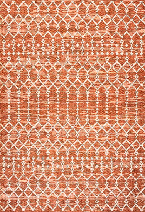 JONATHAN Y Moroccan Geometric Indoor Outdoor Area Rug 4X6 Orange/Cream - Image 7