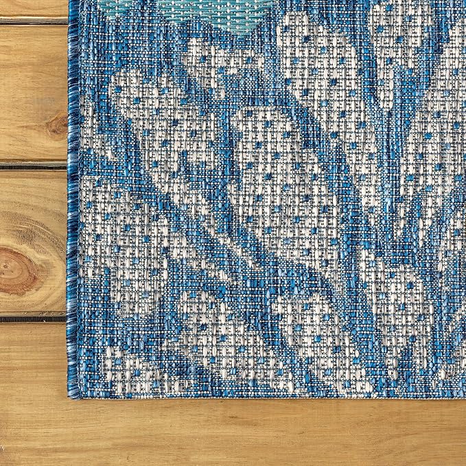 JONATHAN Y Floral Textured Weave Indoor Outdoor Square Area Rug 6X6 Navy/Aqua - Image 7