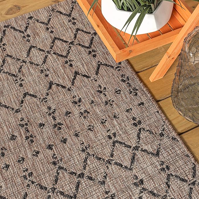 JONATHAN Y Moroccan Geometric Indoor Outdoor Runner Rug 2X10 Natural/Black - Image 4