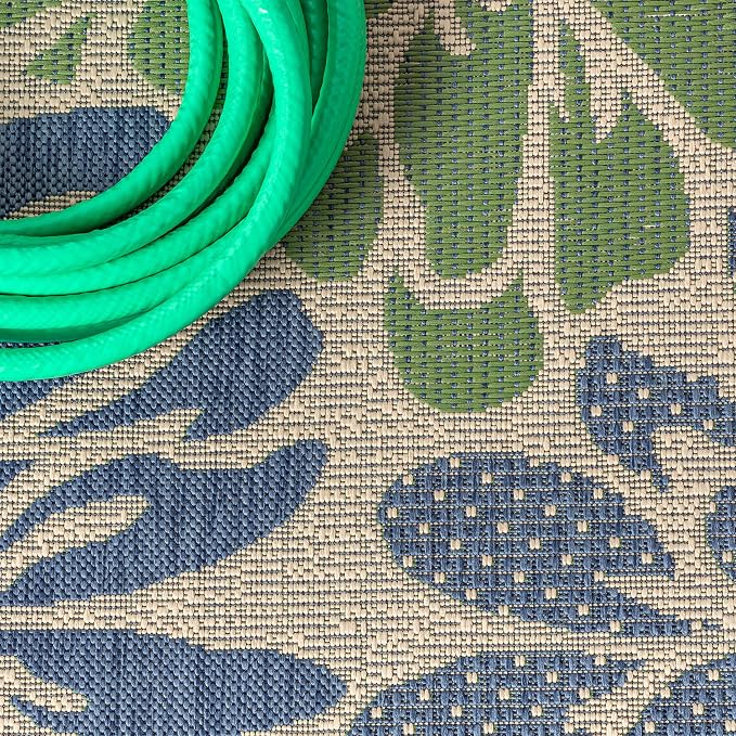 JONATHAN Y Floral Textured Weave Indoor Outdoor Runner Rug 2X20 Navy/Green - Image 3