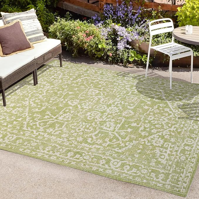 JONATHAN Y Boho Medallion Indoor Outdoor Area Rug 5X8 Green/Cream, Malta - Image 4