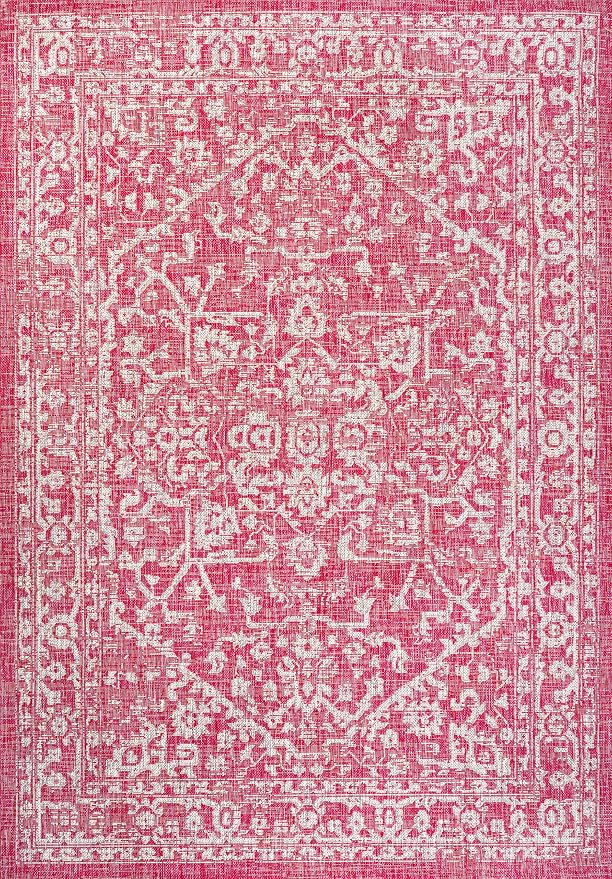 JONATHAN Y Boho Medallion Indoor Outdoor Area Rug 3X5 Fuchsia/Light Gray - Image 9