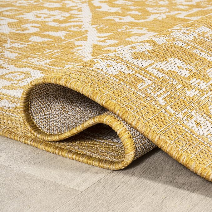 JONATHAN Y Boho Medallion Indoor Outdoor Area Rug 4X6 Yellow/Cream, Malta - Image 5