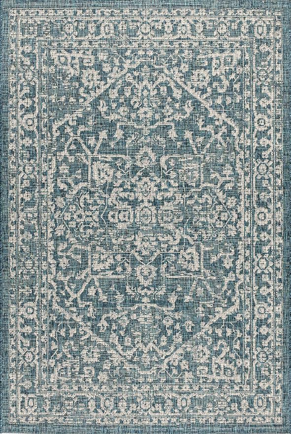 JONATHAN Y Boho Medallion Indoor Outdoor Area Rug 6X9 Teal/Gray, Malta Textured - Image 8