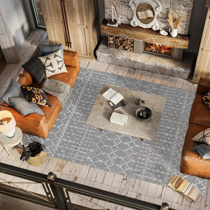 JONATHAN Y Boho Vintage Diamond Gray/Ivory Indoor Area Rug 10X13 ft, Moroccan - Image 3
