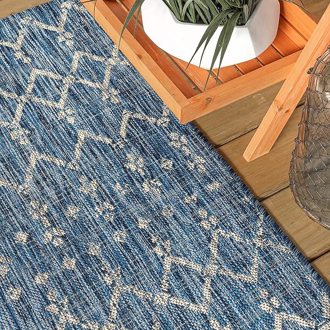 JONATHAN Y Moroccan Geometric Indoor Outdoor Runner Rug 2X20 Navy/Light Gray - Image 4