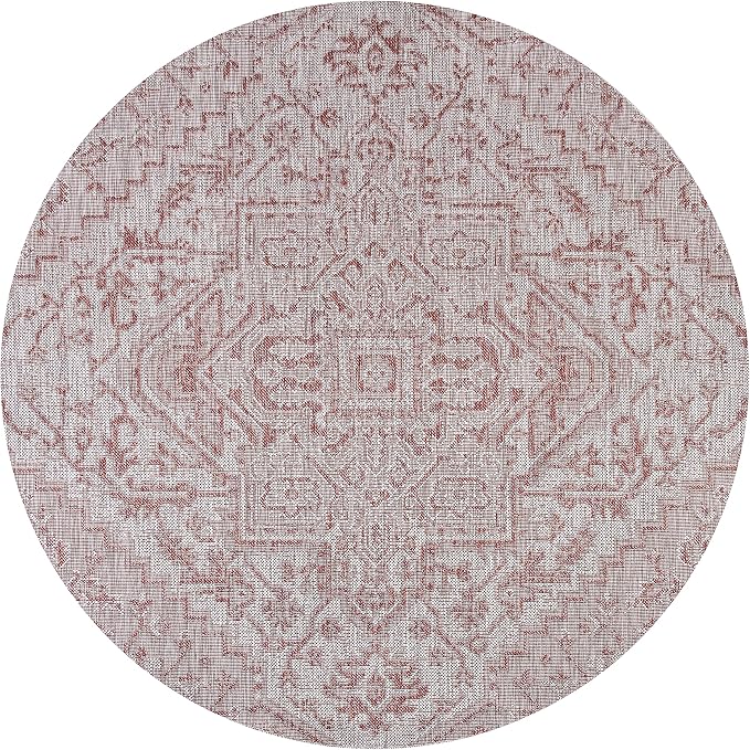JONATHAN Y Boho Medallion Indoor Outdoor Round Area Rug 9 Ft Red/Taupe - Image 9