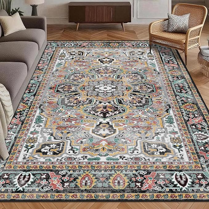 Washable Area Rug 8' x 10' Vintage Traditional Persian Mat by Unknown
