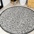 JONATHAN Y Vintage Filigree Indoor Outdoor Round Area Rug 5 Ft Light Gray/Black by JONATHANY