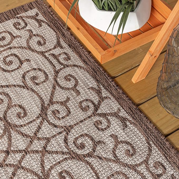JONATHAN Y Vintage Filigree Indoor Outdoor Round Area Rug 9 Ft Taupe/Espresso - Image 8