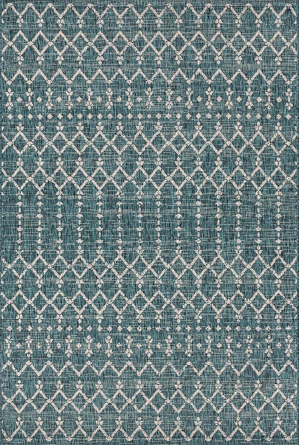 JONATHAN Y Moroccan Geometric Indoor Outdoor Area Rug 4X6 Teal/Gray, Ourika - Image 9