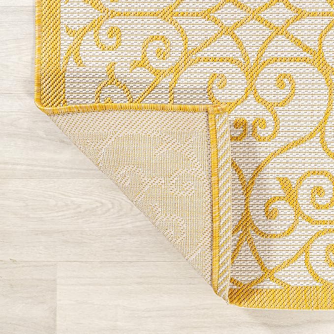 JONATHAN Y Vintage Filigree Indoor Outdoor Square Area Rug 5X5 Cream/Yellow - Image 3