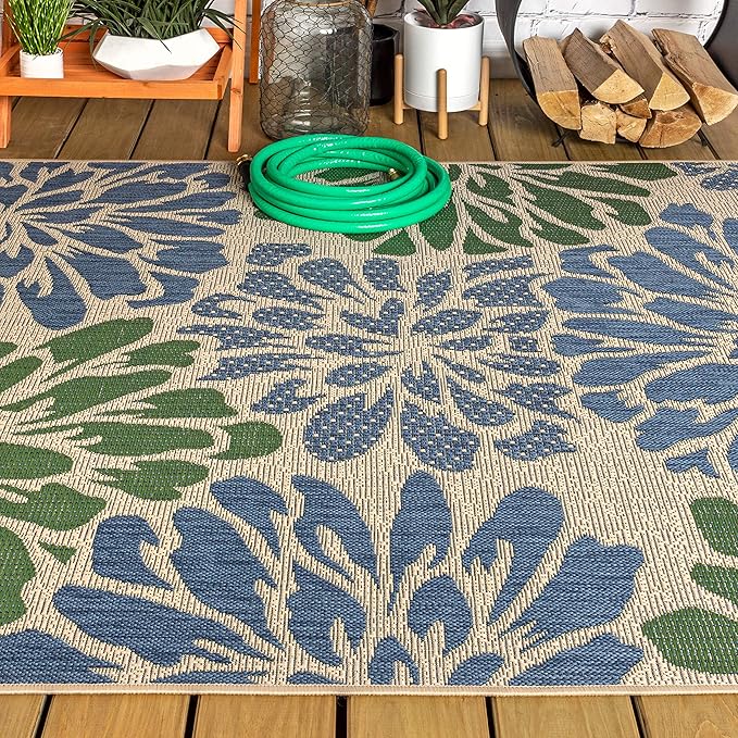 JONATHAN Y Floral Textured Weave Indoor Outdoor Area Rug 3X5 Navy/Green - Image 10