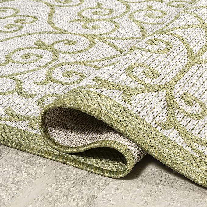 JONATHAN Y Vintage Filigree Indoor Outdoor Runner Rug 2X8 Green/Cream, Madrid - Image 5