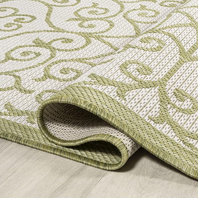 JONATHAN Y Vintage Filigree Indoor Outdoor Round Area Rug 5 Ft Green/Cream - Image 5