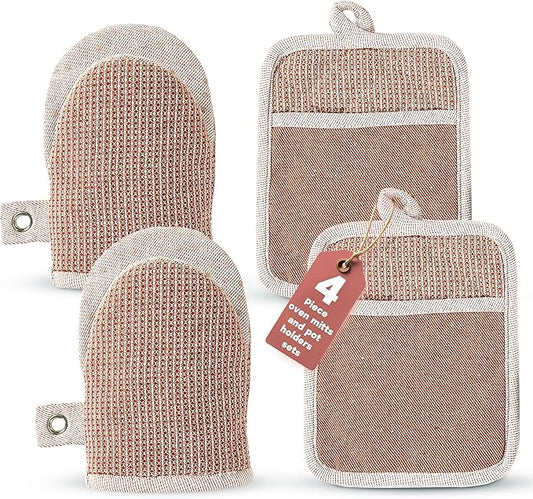 Casa Platino Cute Oven Mitts & Pot Holders, 4-Piece – Oven Mitts Heat Resistant by CasaPlatino