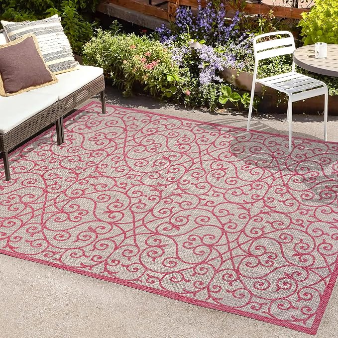 JONATHAN Y Vintage Filigree Indoor Outdoor Area Rug 3X5 Light Gray/Fuchsia - Image 3