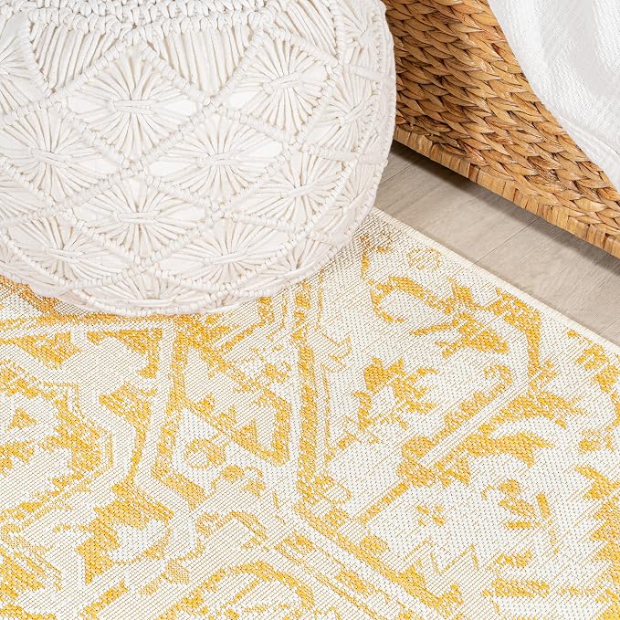 JONATHAN Y Boho Medallion Indoor Outdoor Area Rug 4X6 Cream/Yellow, Estrella - Image 7