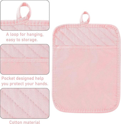 GROBRO7 6Pcs Cotton Oven Mitts and Pot Holders Set Heat Resistant Hot Pads - Image 4