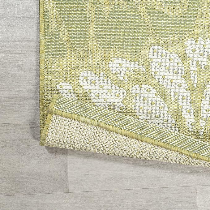 JONATHAN Y Floral Textured Weave Indoor Outdoor Runner Rug 2X8 Green/Cream - Image 6