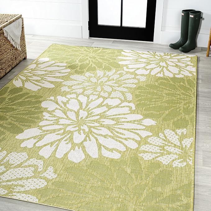 JONATHAN Y Floral Textured Weave Indoor Outdoor Area Rug 9X12 Green/Cream - Image 3