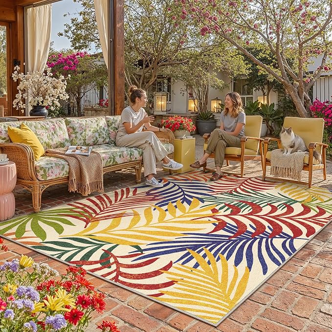 6x9 Indoor Outdoor Area Rug Washable Patio Rug Multicolored Non Slip Non - Image 2