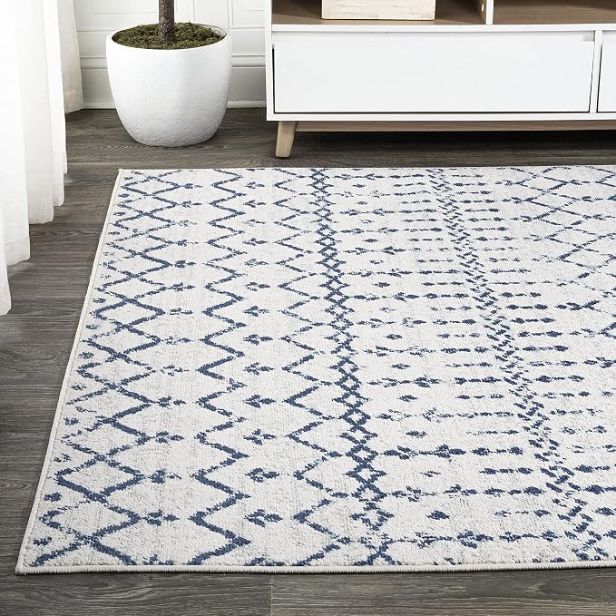 JONATHAN Y Boho Vintage Diamond Cream/Navy Indoor Area Rug 9X12 ft, Moroccan - Image 3