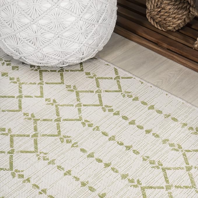 JONATHAN Y Moroccan Geometric Indoor Outdoor Runner Rug 2X10 Cream/Green - Image 3