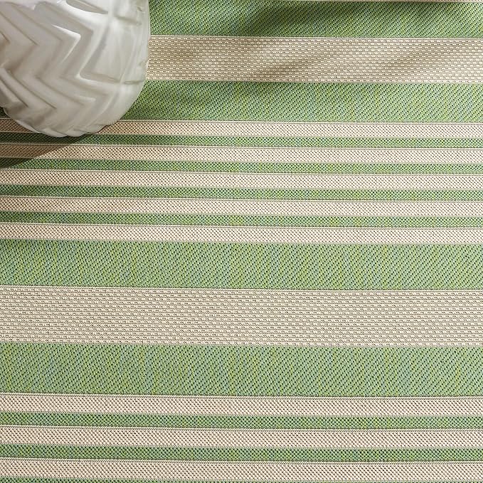 SAFAVIEH Courtyard Collection 8' x 11' Green/Beige CY6062 Stripe Indoor/ - Image 6